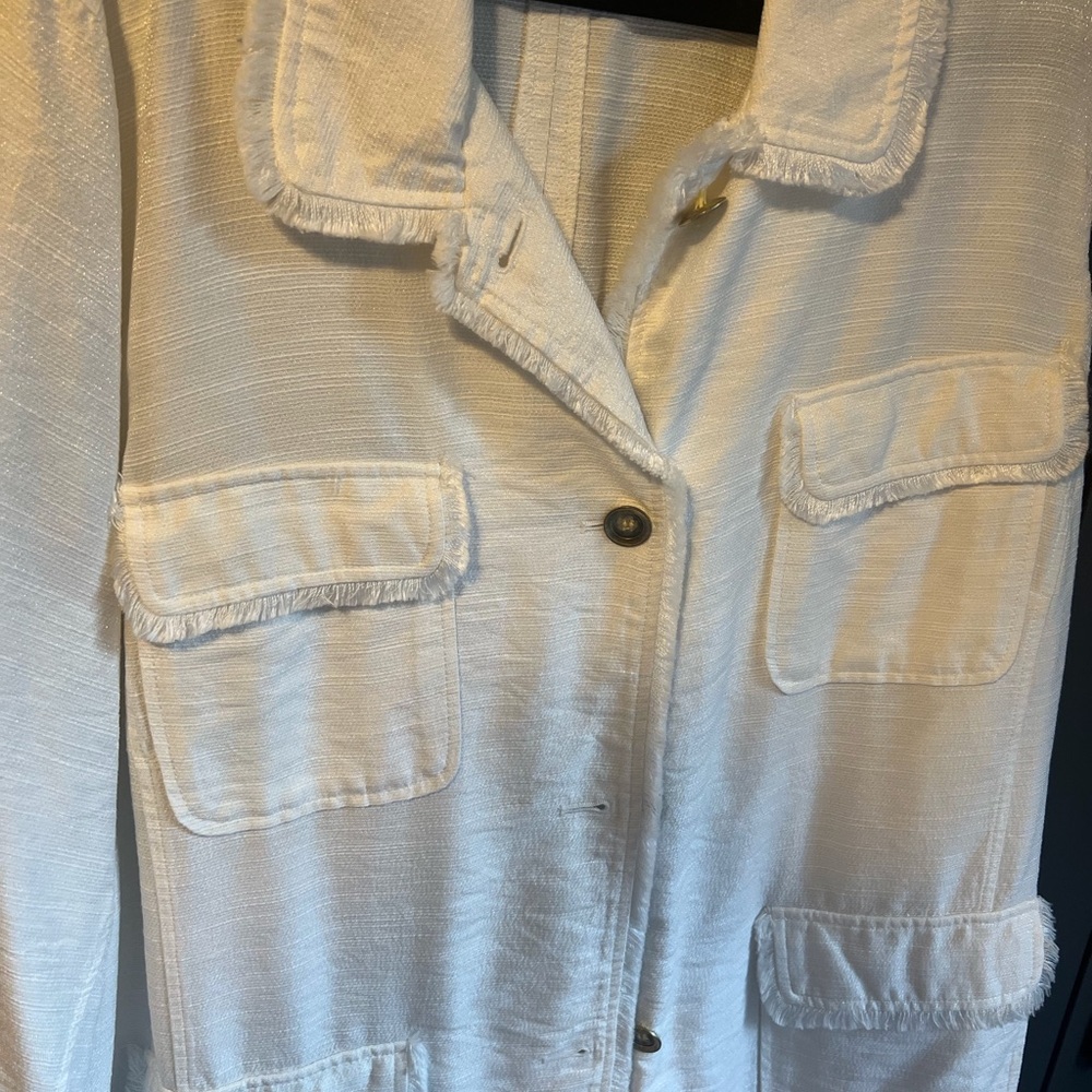 Chico's Cream Fringe Pocket Lightweight Jacket